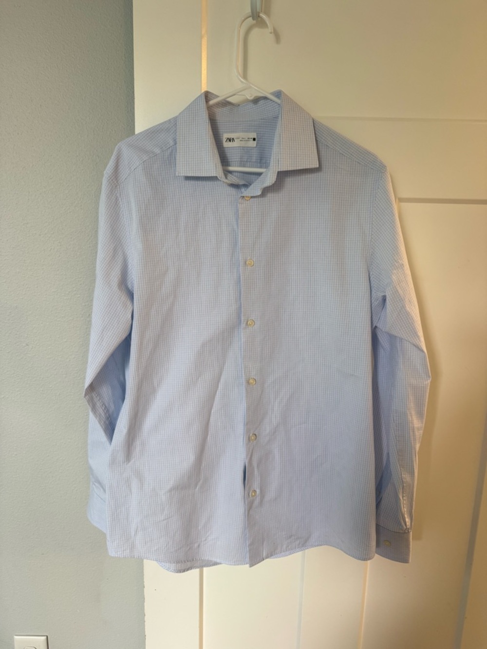 Zara Men’s Light Blue Micro-Check Dress Shirt